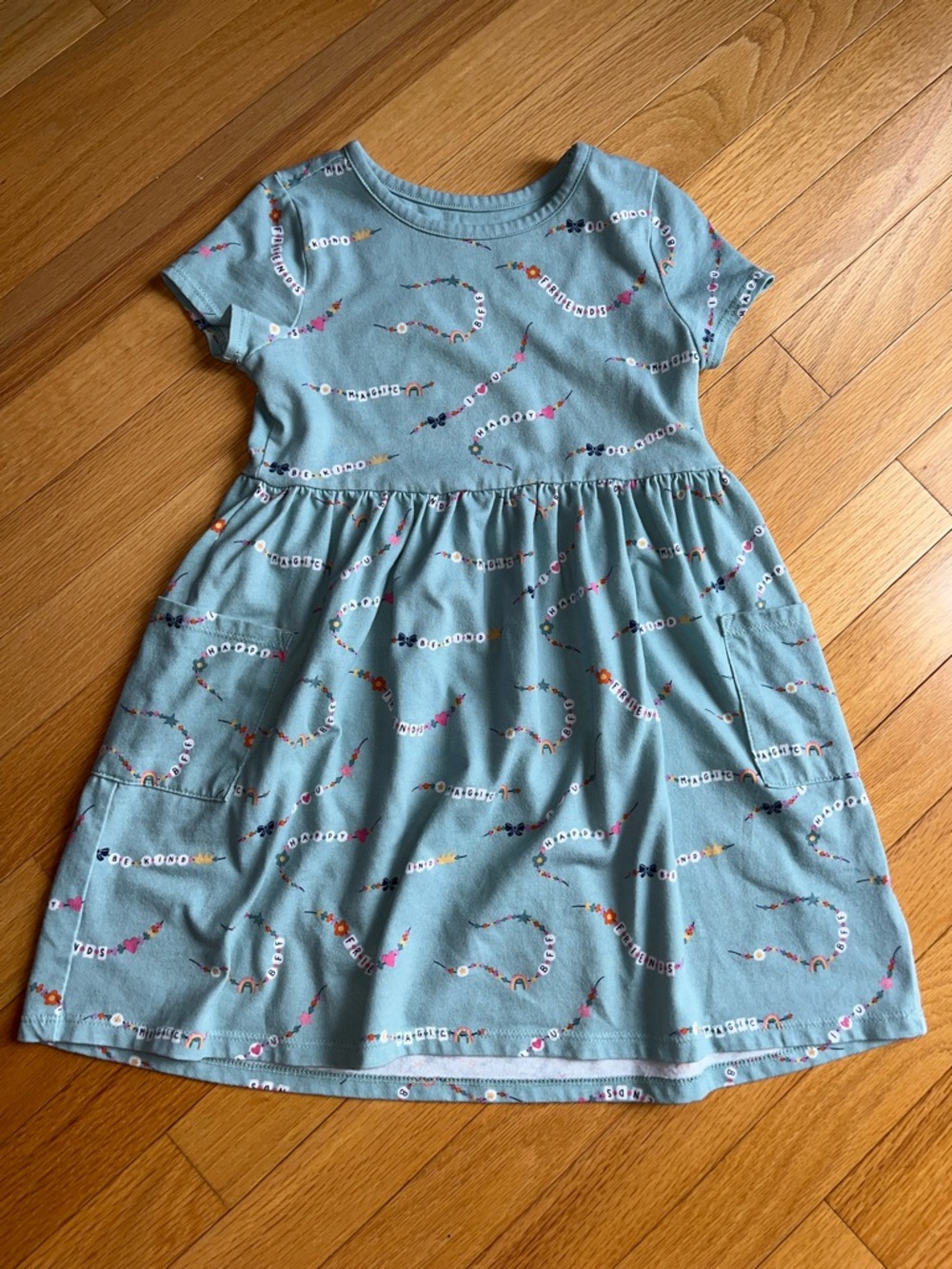 🍀6/$20 Garanimals Light Teal Short Sleeve Knit Dress with Bead Motif